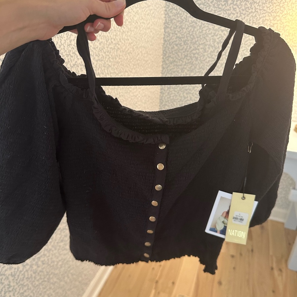 Nation LTD Black Blouse with Button Accents